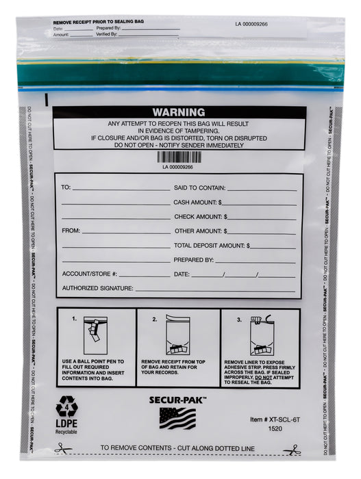 Secur-Pak Deposit Bags - Pack of 100 - Bill Capacity, 6,000 - Premium, Level 4 Security Tamper Evident, Clear Security Bags - Self Sealing, Transparent 2.5 Mil Plastic - 15" x 20" - SECUR-PAK