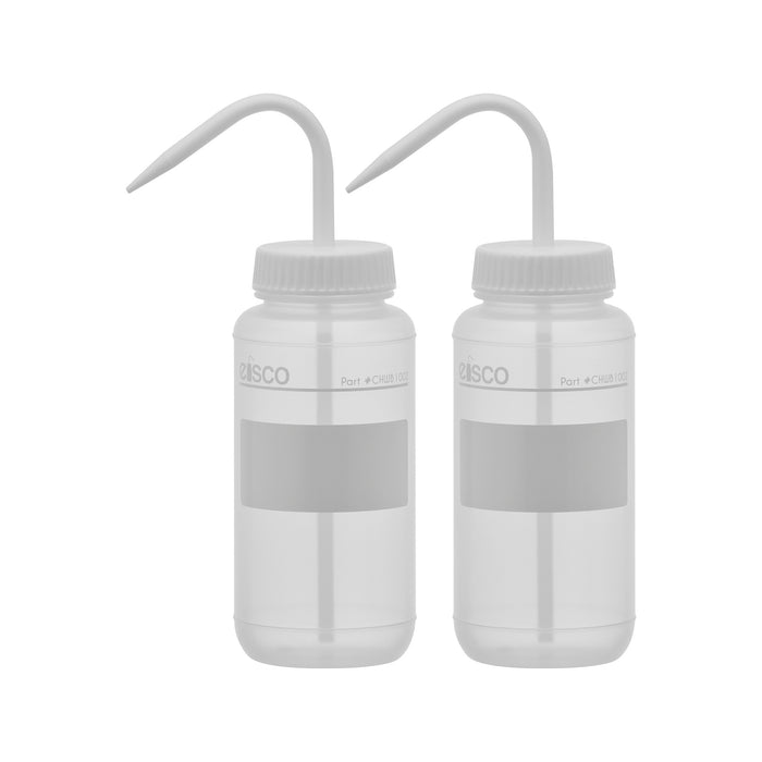 2PK Chemical Wash Bottle, No Label, 500ml - Wide Mouth, Self Venting, Low Density Polyethylene - Performance Plastics by Eisco Labs