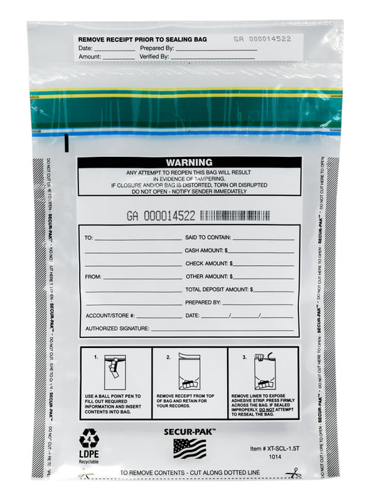 Secur-Pak Deposit Bags - Pack of 100 - Premium, Level 4 Security Tamper Evident, Clear Security Bags - Self Sealing, Transparent 2.5 Mil Plastic - 10" x 14" - SECUR-PAK
