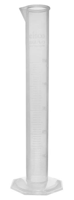 12PK Graduated Cylinders, 50mL - Class B - Octagonal Base - Raised Graduations - Polypropylene Plastic