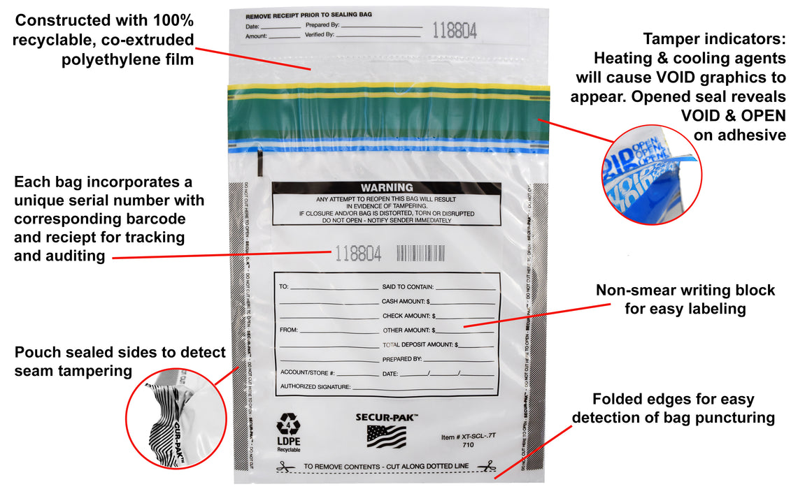 Secur-Pak Deposit Bags - Pack of 100 - Premium, Level 4 Security Tamper Evident, Clear Security Bags - Self Sealing, Transparent 2.5 Mil Plastic - 7" x 10" - SECUR-PAK