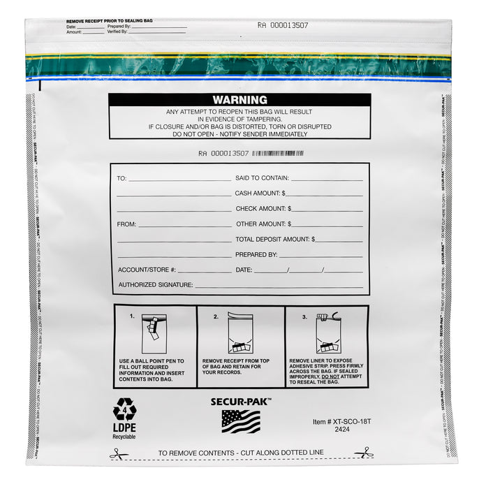 Secur-Pak Deposit Bags - Pack of 100 - Bill Capacity, 15,000 - Premium, Level 4 Security Tamper Evident, White Security Bags - Self Sealing, Opaque 2.5 Mil Plastic - 24" x 24" - SECUR-PAK