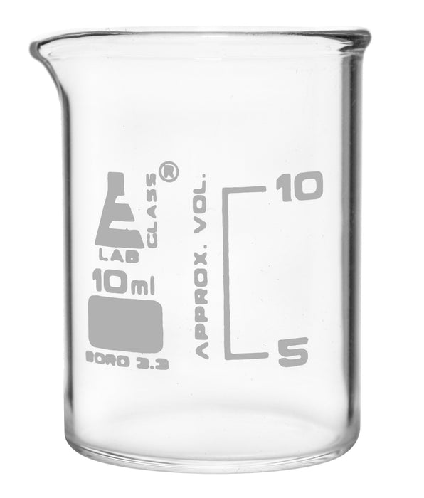 12PK Beakers, 10ml - ASTM - Low Form - Graduated - Borosilicate Glass