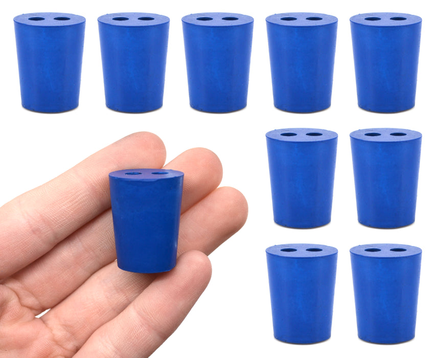 10PK Neoprene Stoppers, 2 Holes - ASTM - Size: #2 - 16mm Bottom, 20mm Top, 25mm Length