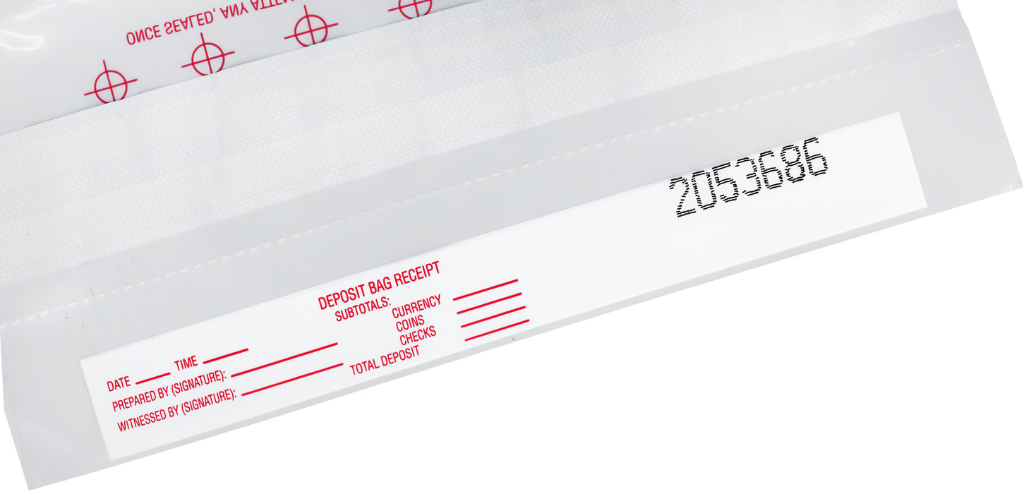 100pk Cash, Coin, Food Stamp Deposit Bags, 9" x 12" Transparent, Tamper Resistant Closure with Serialized Numbers & Barcode - Secur-Pak