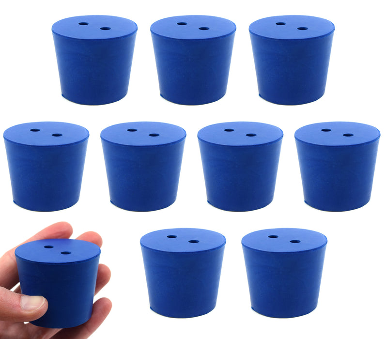 Neoprene Stopper, 2 Holes - Blue, Size: 40mm Bottom, 49mm Top, 40mm Length - Pack of 10