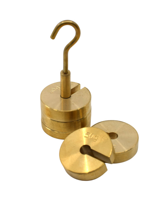 Slotted Mass Set with Hanger, 50g Each - 250g Total - Brass