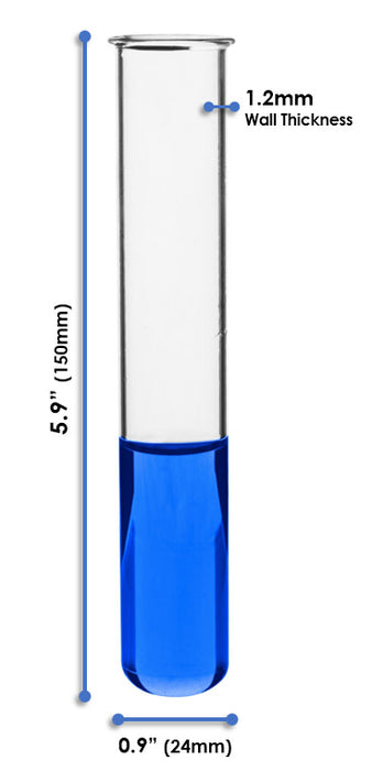 16PK Test Tubes, 50ml - Borosilicate 3.3 Glass - 1.2mm Thick Walls, Beaded Rim