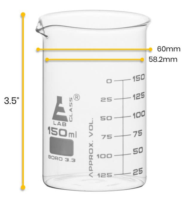 Beaker, 150ml - ASTM - Low Form - Graduated - Borosilicate Glass