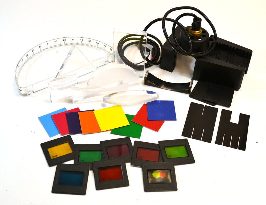 student optics kit with light box & 27 optical components