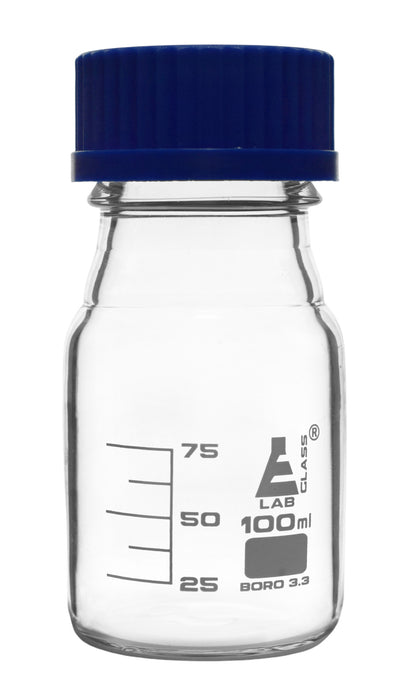 Reagent Bottle, 100mL - Clear - With Screw Cap - Borosilicate Glass