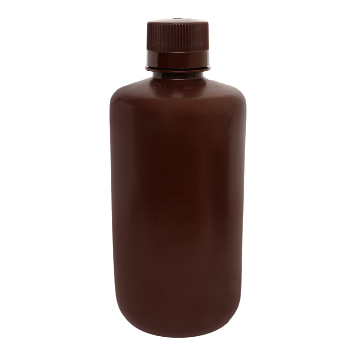 Reagent Bottle, Amber, 1000mL - Narrow Mouth with Screw Cap - HDPE