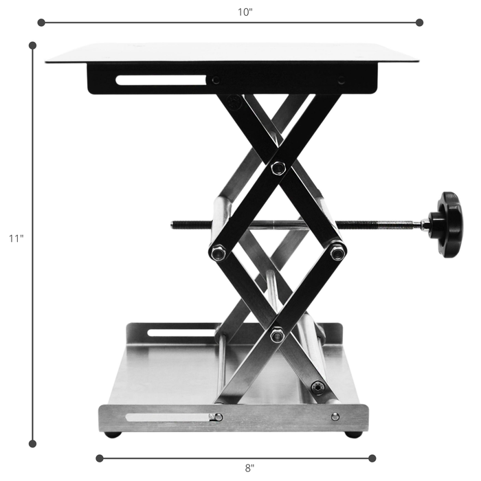 Extendable Laboratory and Fabrication Scissor Jack, 11 Inch (At Full Extension) - 9.75 Inch Platform - Stainless Steel
