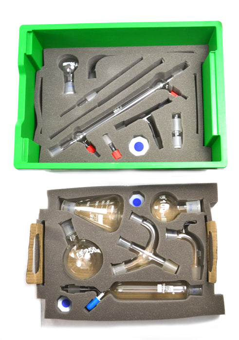 Eisco Labs Advanced Organic Chemistry Distillation Glassware Set, 17 Piece, 22 Interchangeable Fittings, With Case