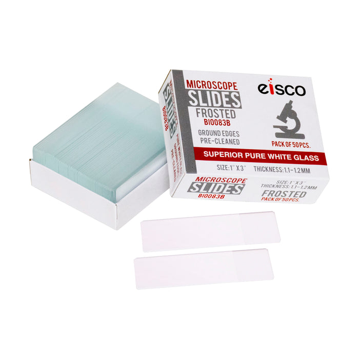 Premium Microscope Slides, 50/PK - Frosted End - Pre-Cleaned Pure White Glass - 1x3"