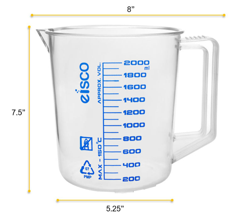 Jug, 2000ml - TPX Plastic - Screen Printed Graduations - With Handle & Spout
