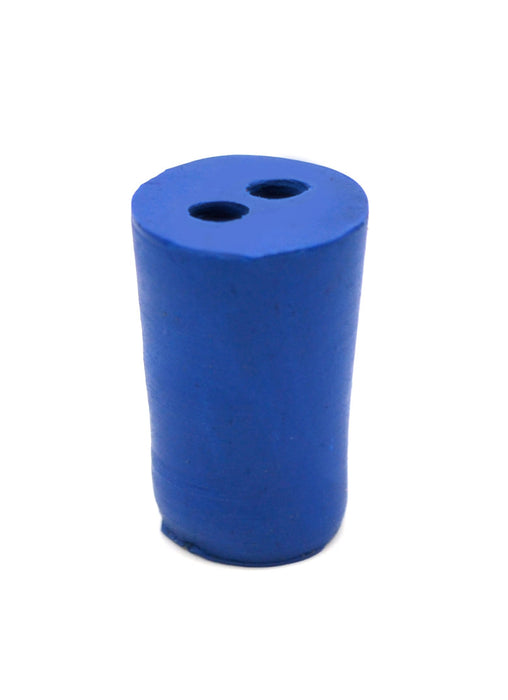 10PK Neoprene Stoppers, 2 Holes - Blue - Size: 13mm Bottom, 16mm Top, 24mm Length