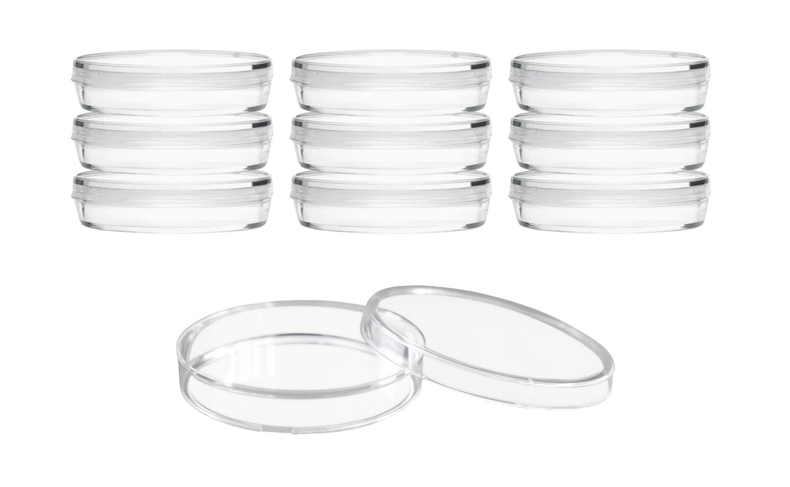 10PK Disposable Petri Dish with Lid - Sterile - 60x15mm - Polystyrene - Triple Vented - Transparent