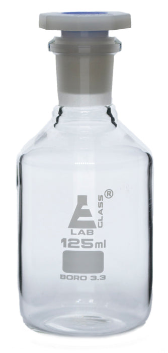 Reagent Bottle, 125mL - Clear - With Acid-Proof Polypropylene Stopper - Borosilicate Glass