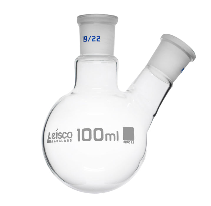 Boiling Flask with 2 Necks, 100mL - Round Bottom - 19/22 Sockets - Borosilicate Glass