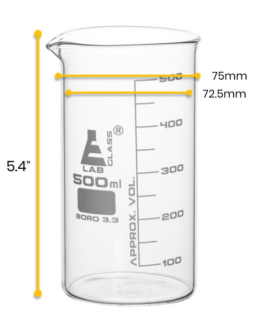 6PK Beakers, 500ml - Tall Form - Graduated - Borosilicate Glass