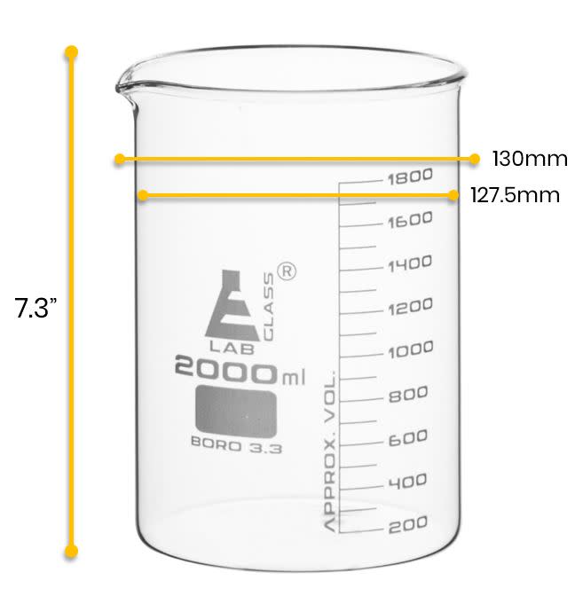 Beaker, 2000ml - Low Form - Graduated - Borosilicate Glass