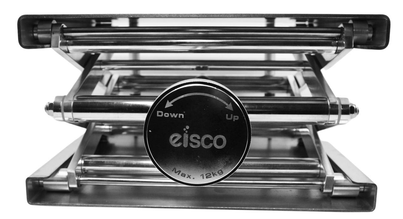 Extendable Laboratory and Fabrication Scissor Jack, 18 Inch (At Full Extension) - 12 Inch Platform - Stainless Steel