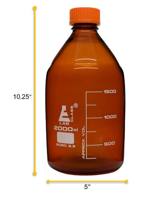 Reagent Bottle, 2000ml - Amber - With Screw Cap - Borosilicate Glass