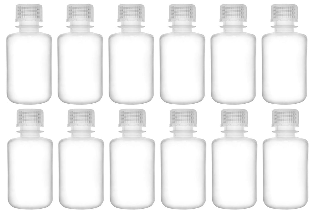 12PK Reagent Bottles, 60ml - Narrow Neck with Screw Cap - Polypropylene