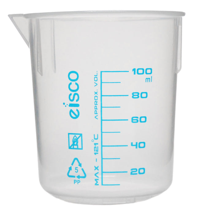 5 Piece Beaker Set, Polypropylene - 50ml, 100ml, 250ml, 600ml & 1000ml - Screen Printed Graduations - With Spout