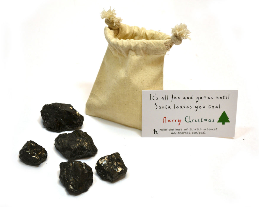 6 Piece Santa's Scientific Christmas Coal Set - Premium Cotton Bag and 5 Small Lumps of Genuine American Coal