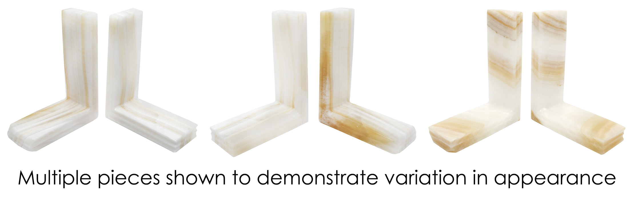 Amber Onyx Aragonite L-Shaped Bookends, 6" tall, 2" long, 4.75" wide, (2.7lbs)