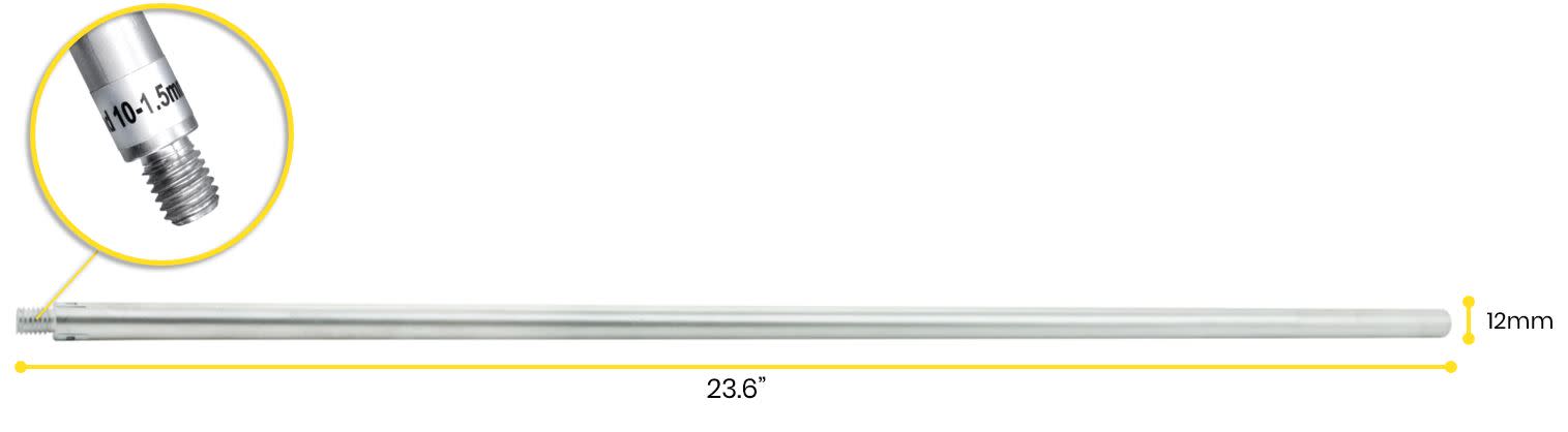 Retort Stand Rod, 23.6" (60cm) - Aluminum - 10 x 1.5mm Thread