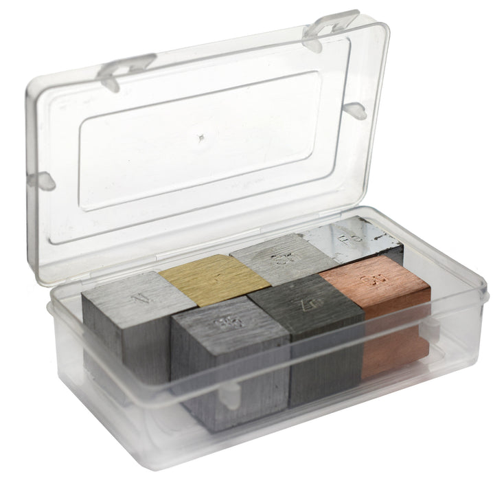 7 Piece Density Cubes Set - Includes Brass, Lead, Copper, Iron, Aluminum, Zinc & Tin - No Hooks