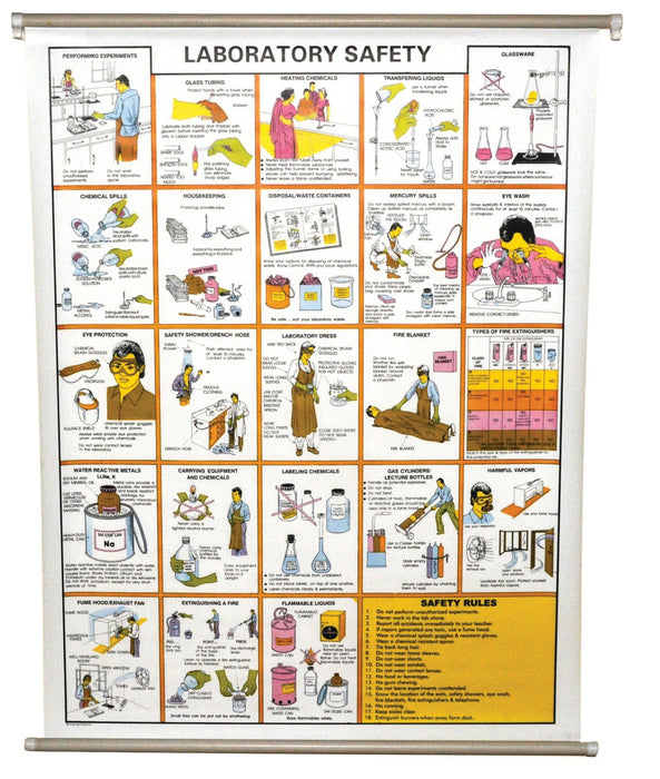 Laboratory Safety Chart, 30"x40" - Colored Illustrations - Polyart Plastic Sheet, with Roller