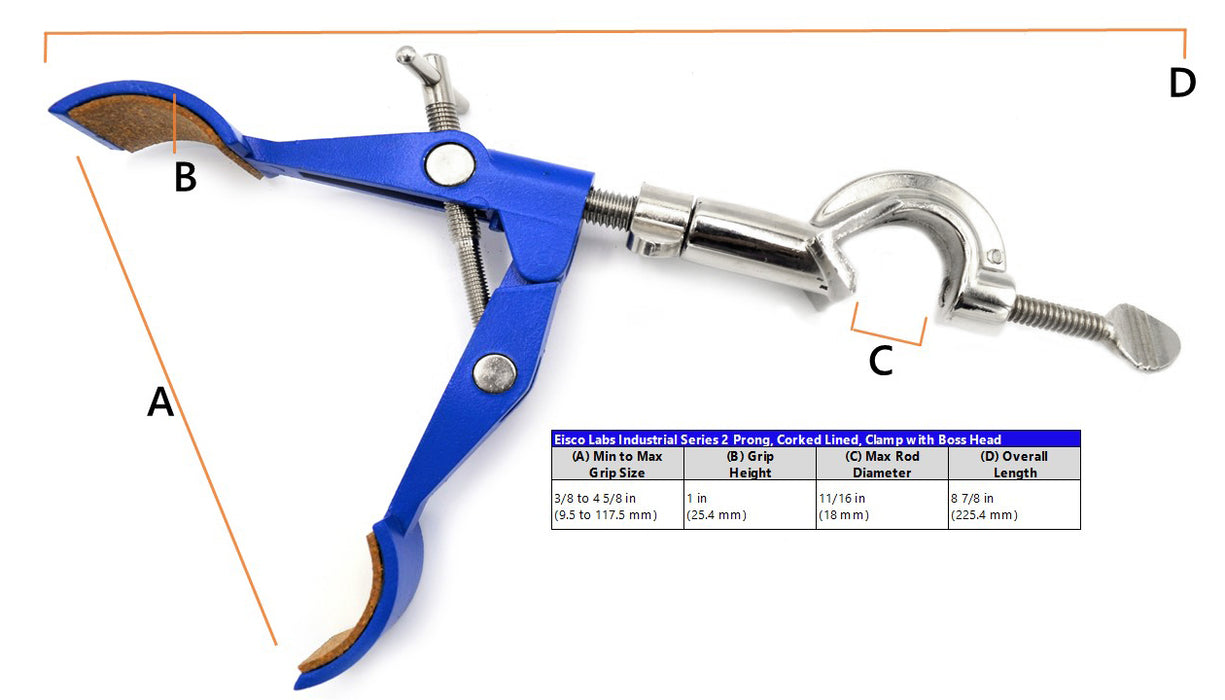 2 Prong Burette Clamp on Swivel Bosshead - 4.3" Max Opening