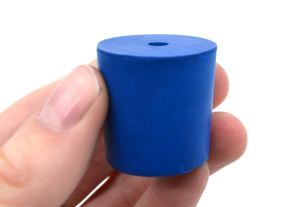 Neoprene Stopper, 1 Hole - Blue, Size: 25mm Bottom, 28mm Top, 28mm Length - Pack of 10