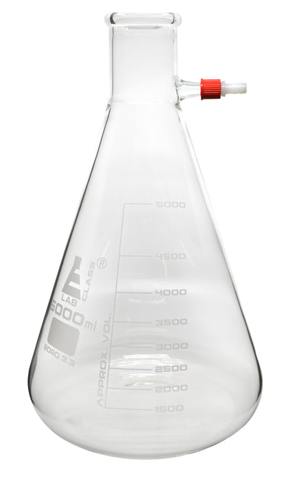 Filtering Conical Flask, 5000ml, Borosilicate Glass with Integral Plastic Side Arm - Eisco Labs