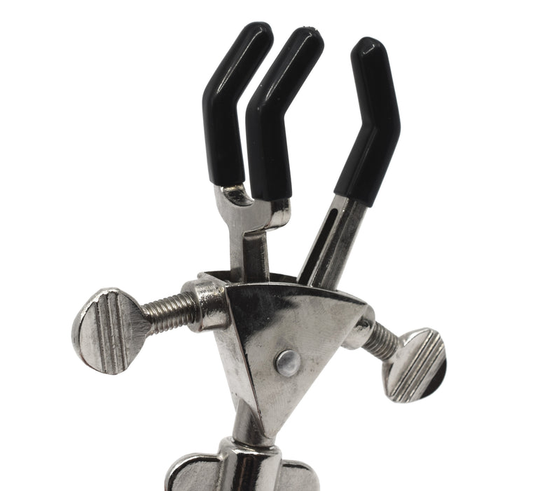 Universal Retort Clamp - 3 Vinyl Coated Prongs, Double Adjustable - Eisco Labs