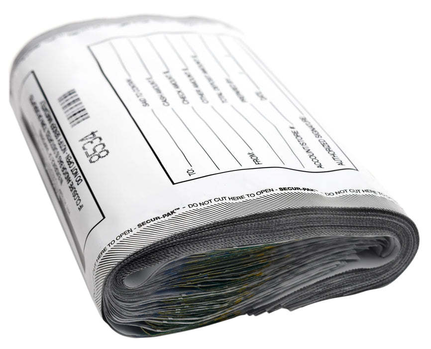 Secur-Pak Deposit Bags - Pack of 100 - Bill Capacity, 750 - Premium, Level 4 Security Tamper Evident, White Security Bags - Self Sealing, Opaque 2.5 Mil Plastic - 7" x 10" - SECUR-PAK