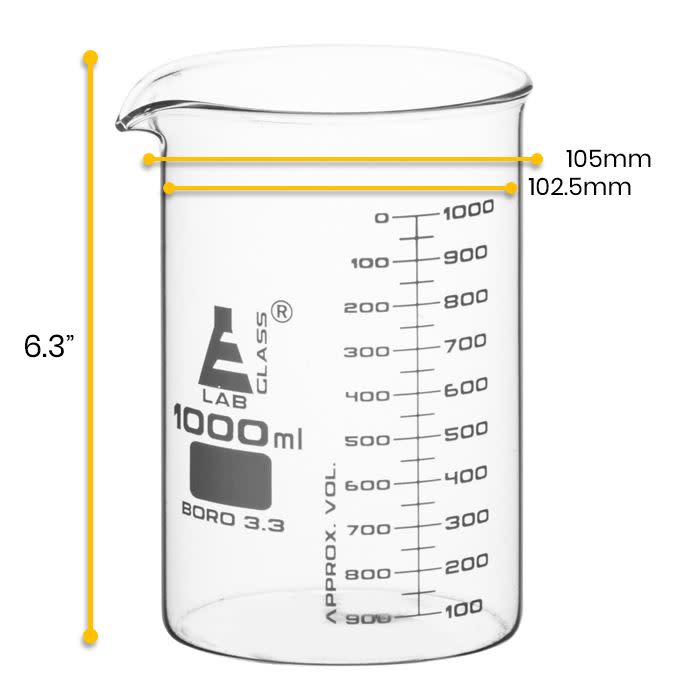 Beaker, 1000ml - ASTM - Low Form - Graduated - Borosilicate Glass