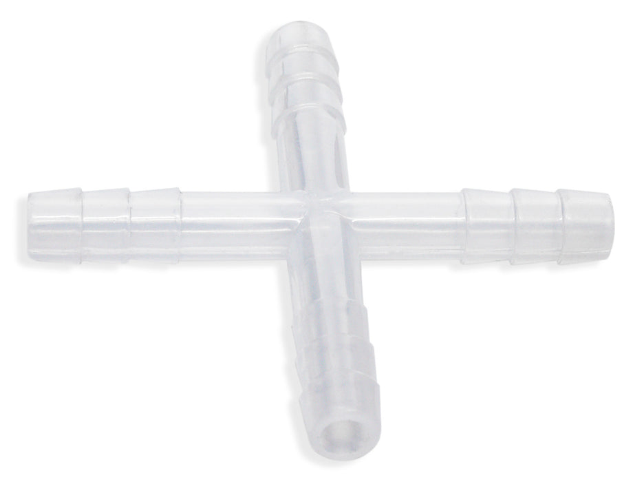 Cross-Shaped, 4-Way, Barbed Tubing Connector, 10mm - Polypropylene - Eisco Labs