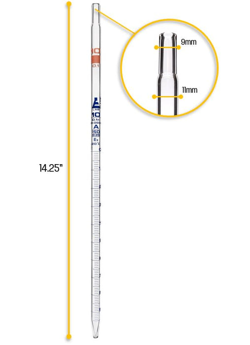 Serological Pipette, 10ml - Class A - Tolerance ±0.050ml  - Borosilicate 3.3 Glass