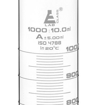 Graduated Cylinder, 1000ml - Class A - White Graduations - Round Base