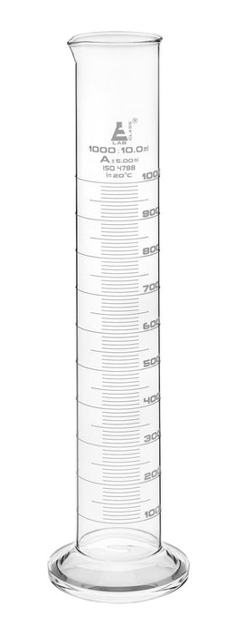 Graduated Cylinder, 1000ml - Class A - White Graduations - Round Base