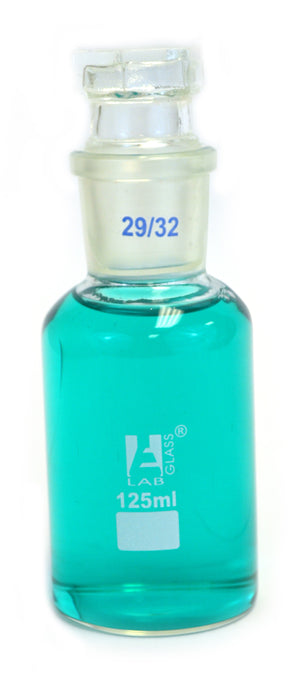 Reagent Bottle, 125mL - Clear - Wide Neck - With Interchangeable Hexagonal Glass Stopper - Borosilicate Glass