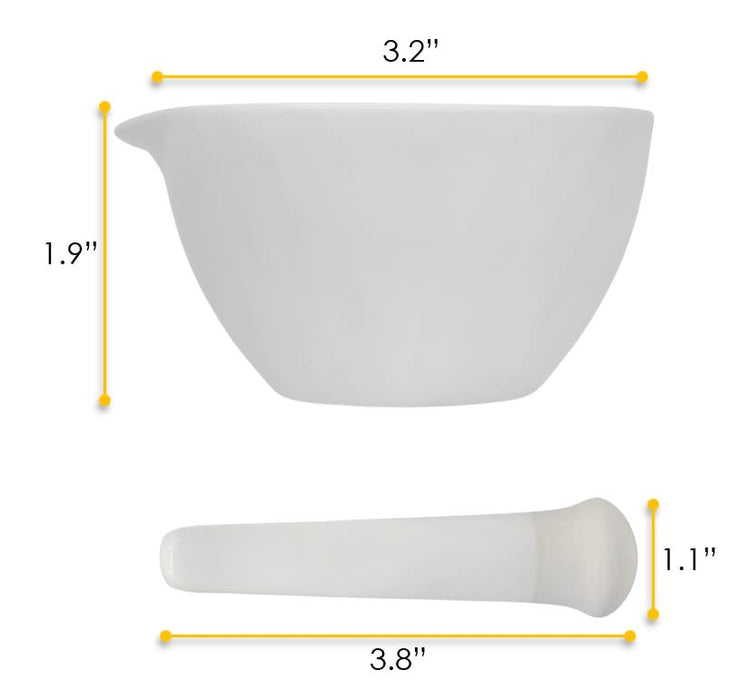 Mortar & Pestle, 60mL - 80mm - Porcelain, Unglazed Grinding Surface