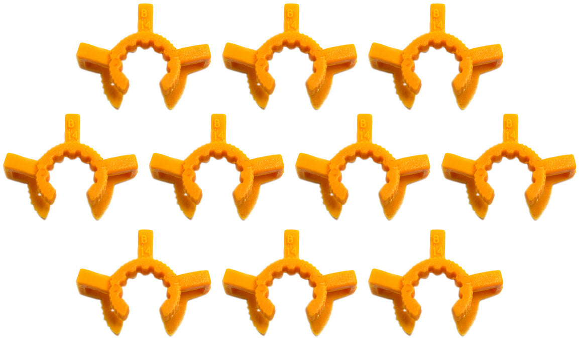 Joint Clips, Pack of 10 - size 14/23, Standard Taper, Chemical and Temperature Resistant, Yellow, Ten Clips - Eisco Labs