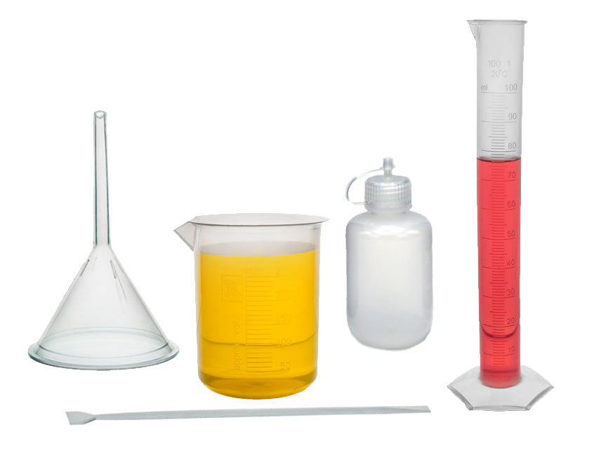 Simple Labware Set, 5 Pieces - Perfect for Measuring & Mixing Homemade Sanitizer or Cleaner - Polypropylene/LDPE  - Eisco Labs