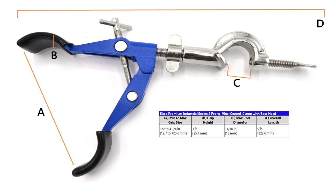 2 Prong Burette Clamp on Swivel Bosshead - 4.25" Max Opening